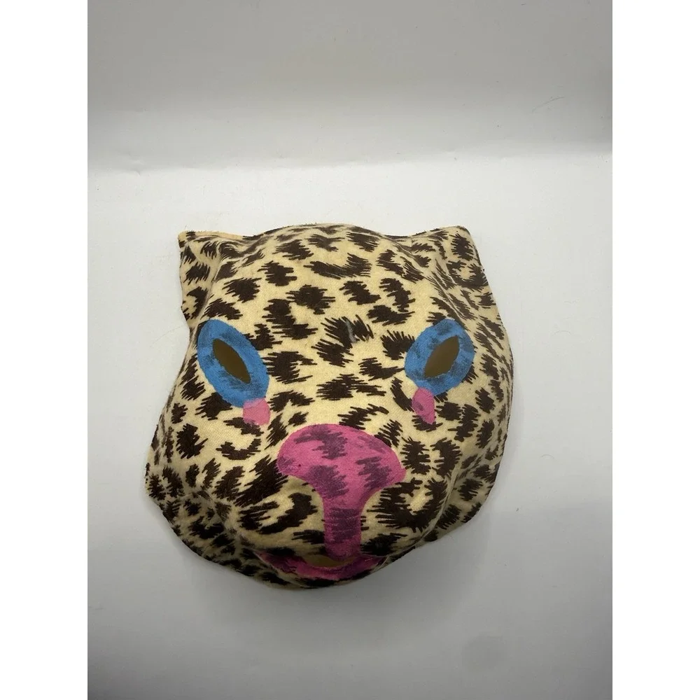 Vtg Fabric Halloween Mask Cheetah Cat Beige Brown 1960s